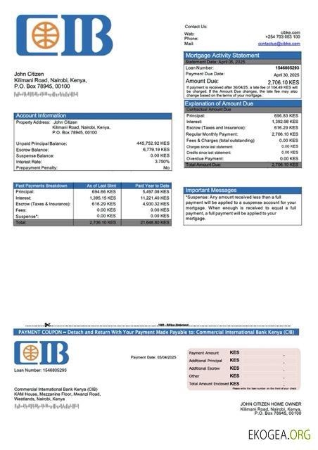 Modèle Word et PDF de relevé hypothécaire de la Kenya Commercial International Bank Kenya (CIB)
